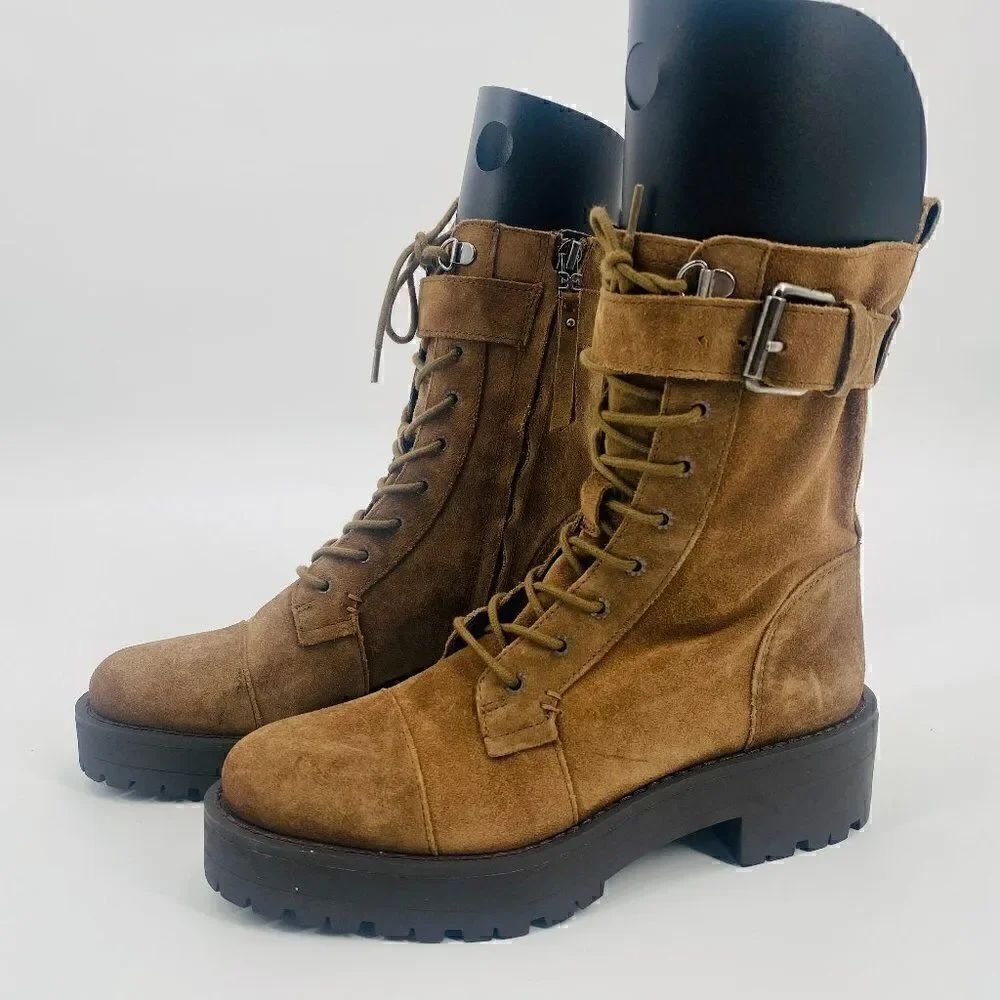 Sam Edelman Size 5.5 Tan Suede Junip Lace Up Combat Mid Calf Boot